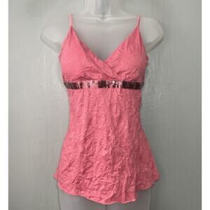 Y2K Tangents Crinkle Cami Size Large Pink Sequins Babydoll Tank Y2K Coquette